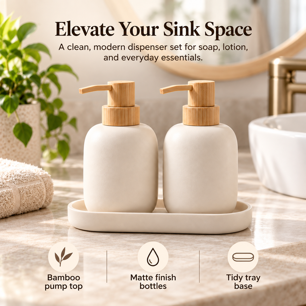 fagfk®Bamboo Soap Dispenser Set