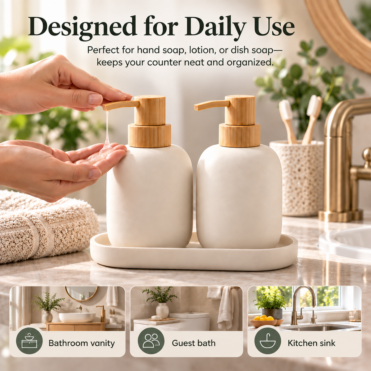 fagfk®Bamboo Soap Dispenser Set