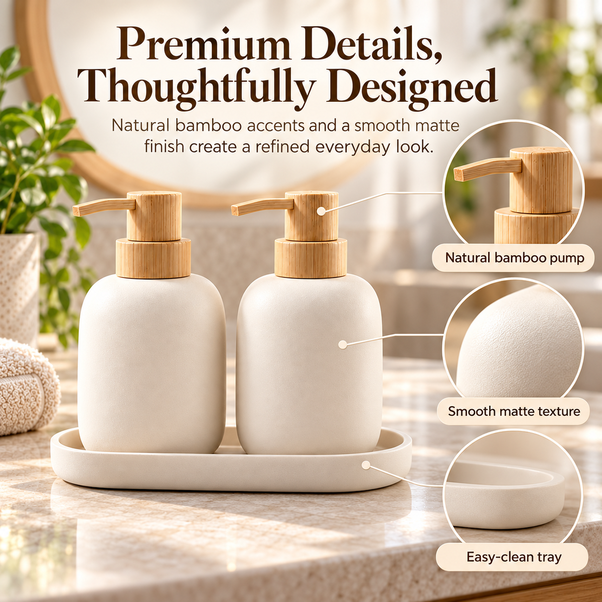 fagfk®Bamboo Soap Dispenser Set