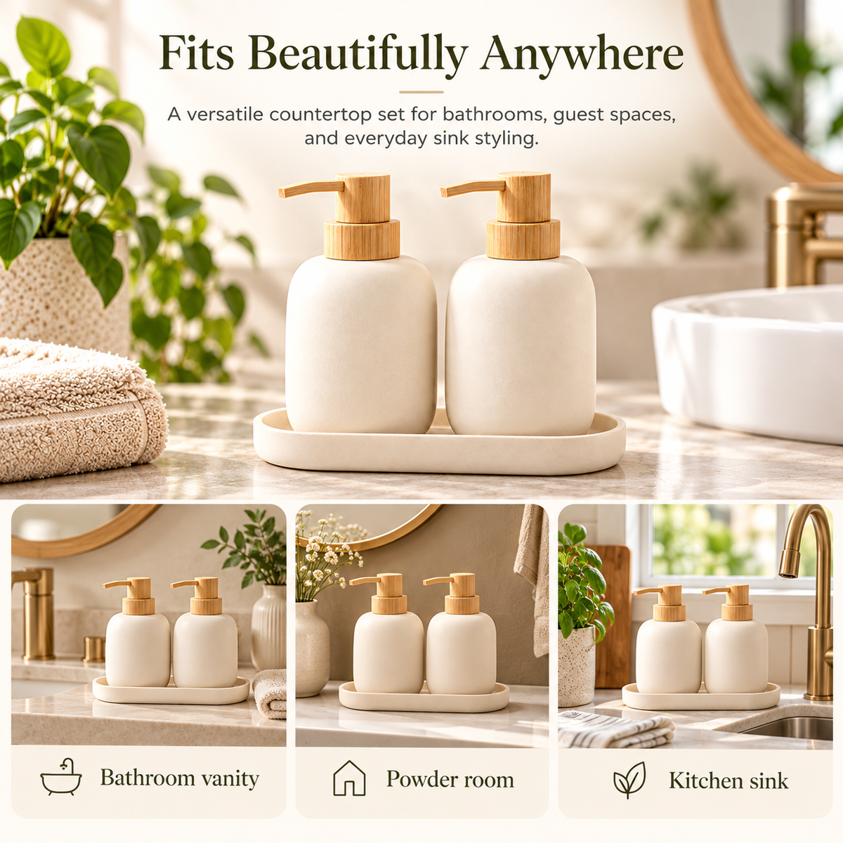 fagfk®Bamboo Soap Dispenser Set