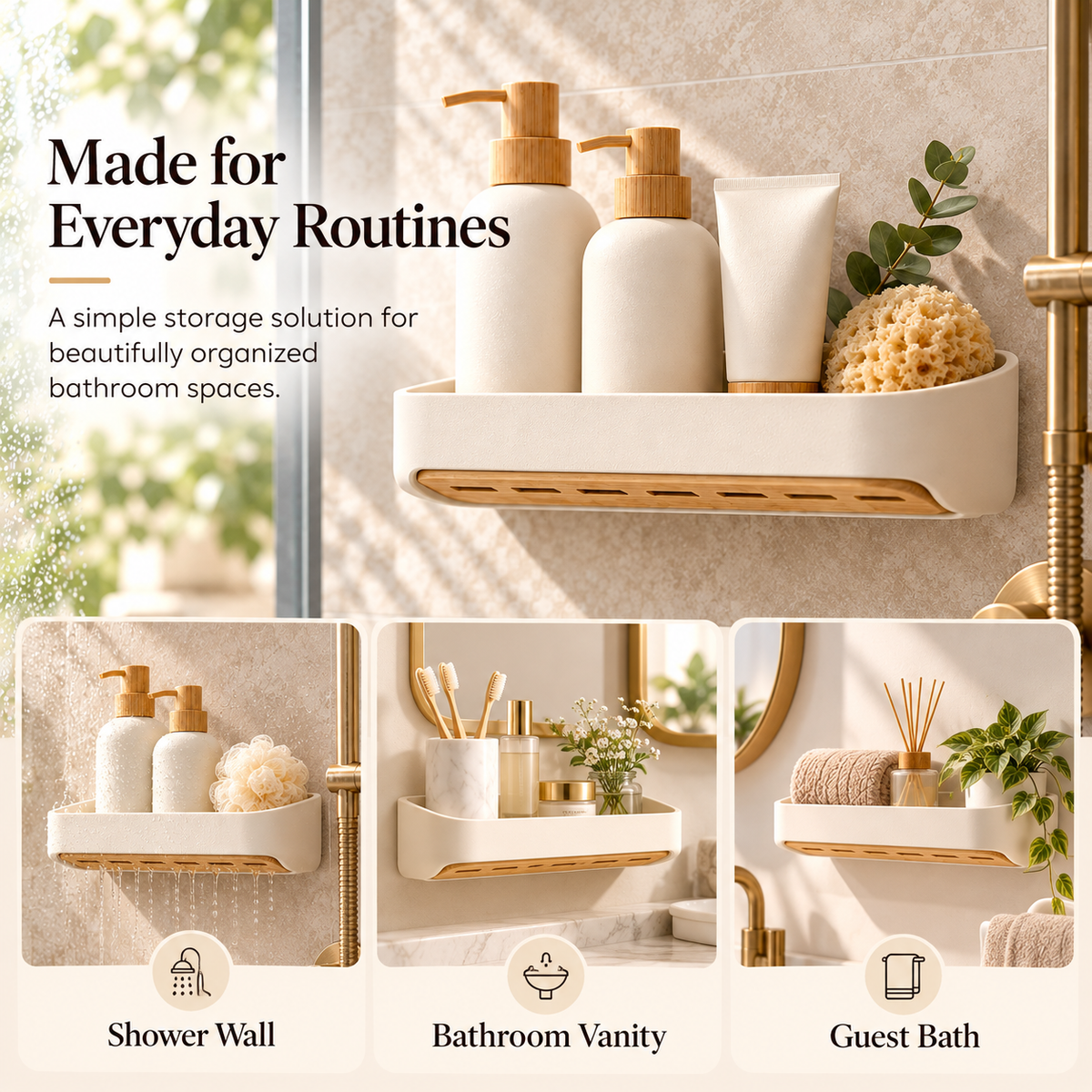 fagfk®Bamboo Shower Shelf
