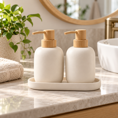 fagfk®Bamboo Soap Dispenser Set