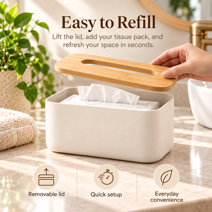 fagfk®Bamboo Tissue Box Cover