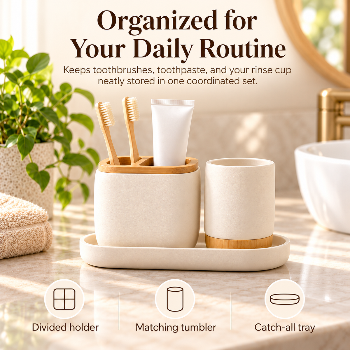 fagfk®Bamboo Toothbrush Holder Set