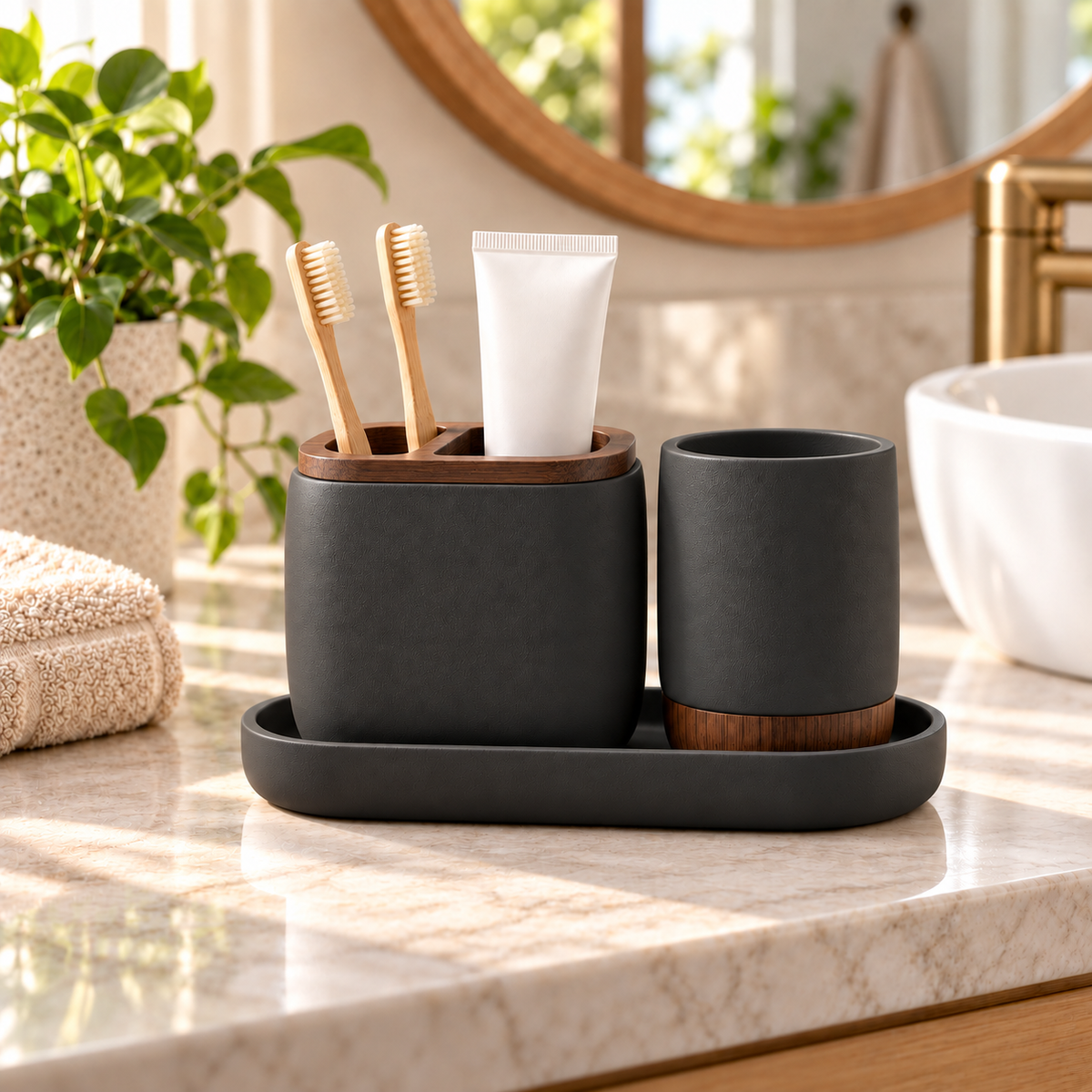fagfk®Bamboo Toothbrush Holder Set