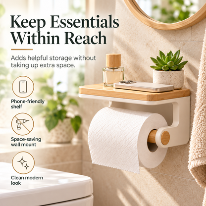 fagfk®Bamboo Toilet Paper Holder with Shelf