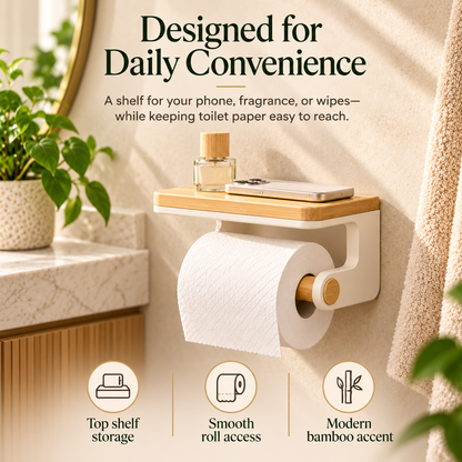 fagfk®Bamboo Toilet Paper Holder with Shelf