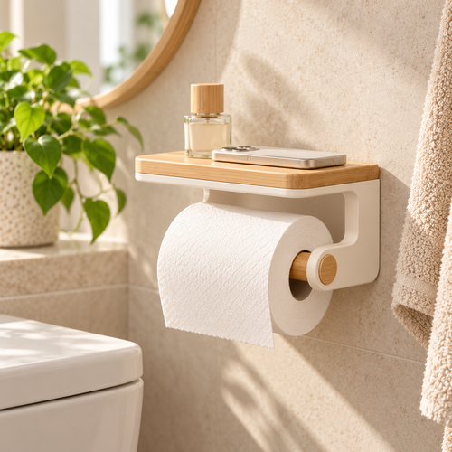 fagfk®Bamboo Toilet Paper Holder with Shelf