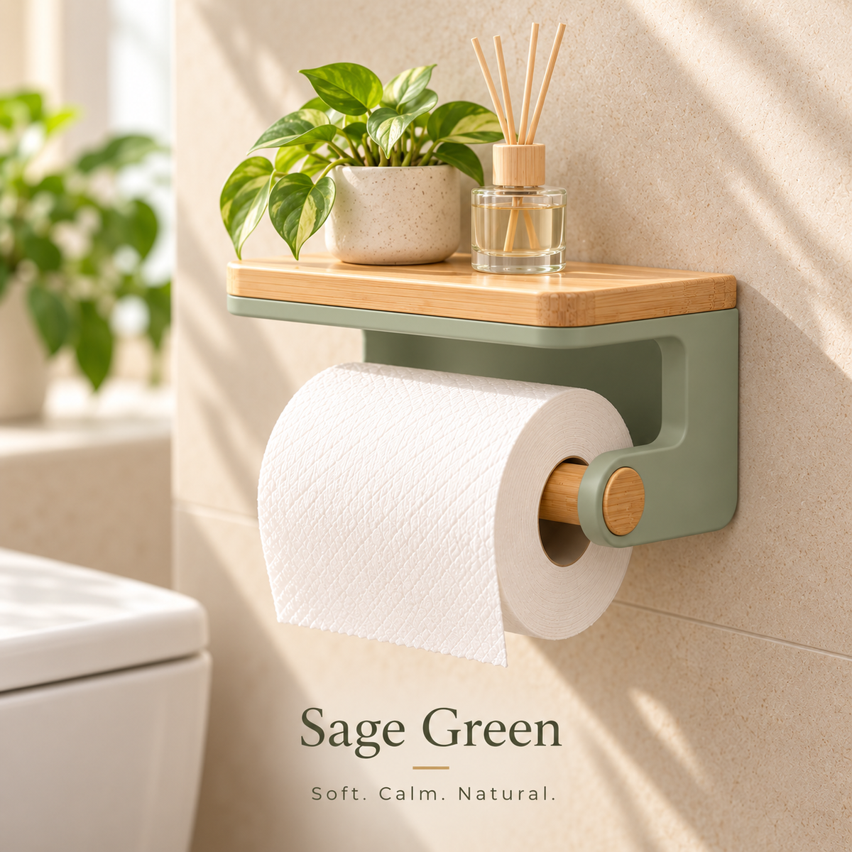 fagfk®Bamboo Toilet Paper Holder with Shelf