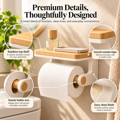 fagfk®Bamboo Toilet Paper Holder with Shelf