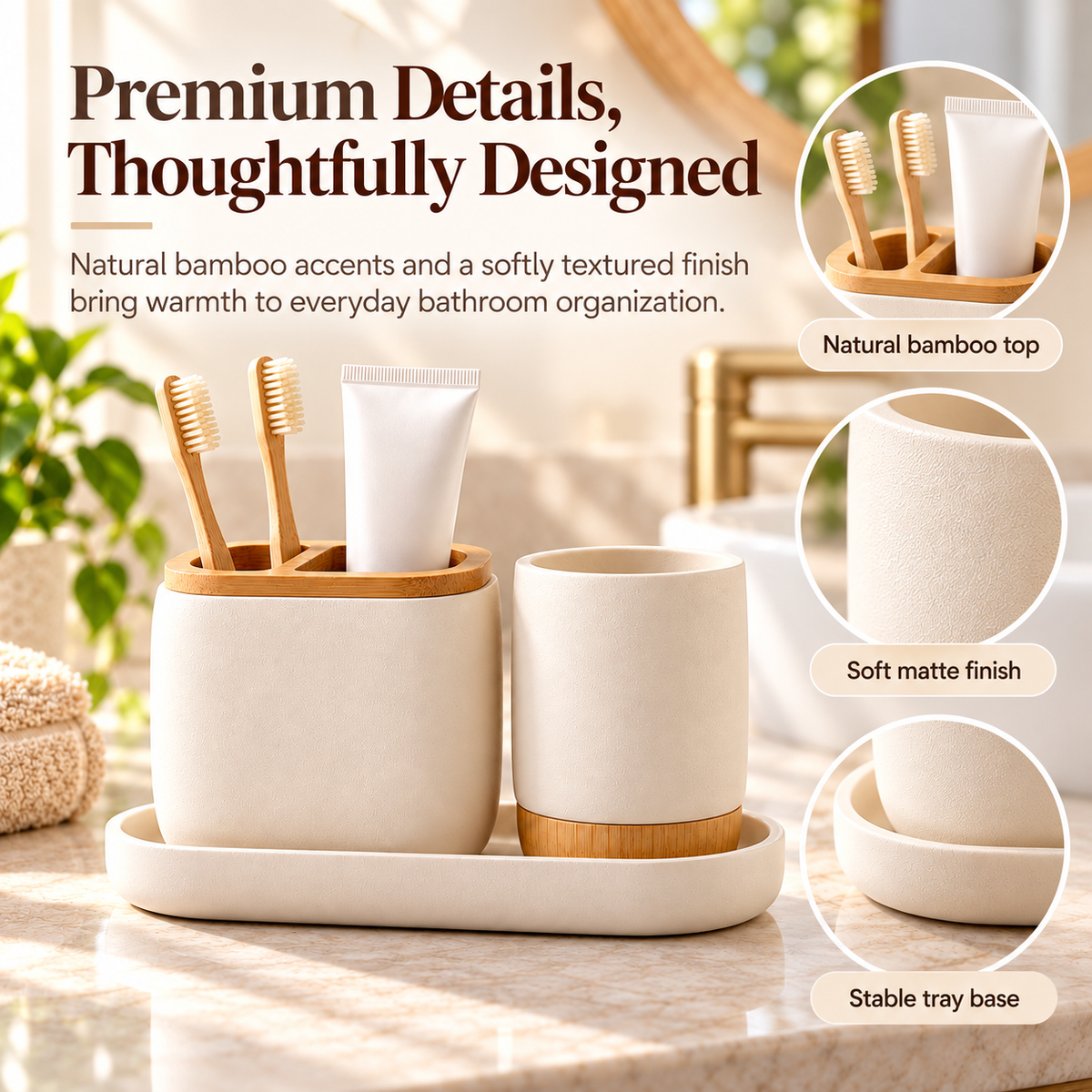 fagfk®Bamboo Toothbrush Holder Set